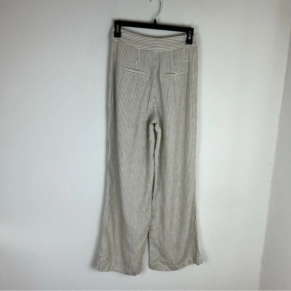 Mango Striped Linen Wide Leg Pants Cream Tan Size 2 - Picture 3 of 5